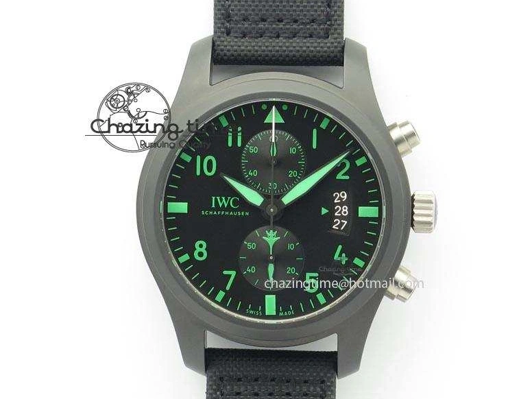 MIROTIME 0128 Pilot Chrono IW388003 Real Ceramic V6F Best Edition Green Markers On Black Nylon Strap A Effortless 7283